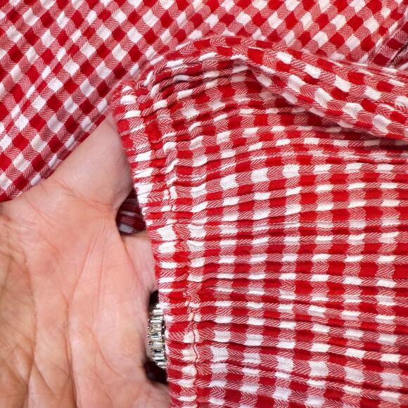 Old Navy xl women red white gingham check peasant blouse cottage coquette fall - Picture 6 of 8